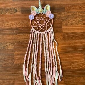 Pink Unicorn Dream Catcher Floral Embellishments Braided Tassels Bed Nursery